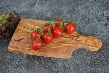 Frühstücksbrettchen rustikal mit Griff aus Olivenholz 27x13 cm