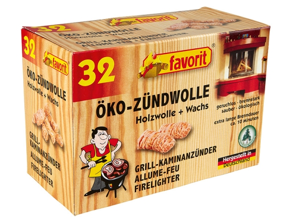 Favorit Öko-Zündwolle 32er Pack für Grill, Kamin und Ofen