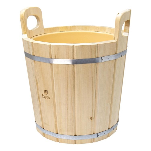Sauna-Aufgusskübel 12 L aus Lindenholz mit Kunststoffeinsatz, Höhe 39 cm