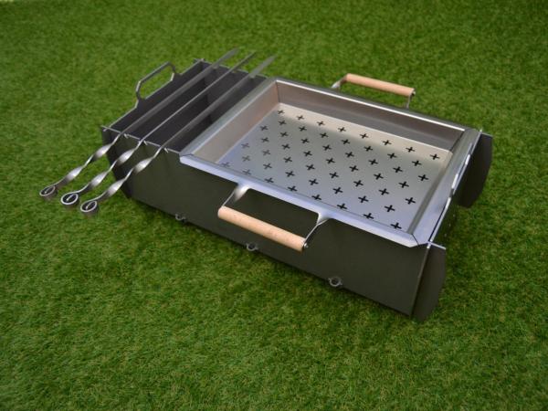 Schaschlik Grill, Mangal, Campinggrill, Angler Grill aus 3 mm Stahl (ST37)