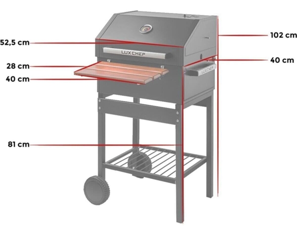 LUXCHEF LC-50 Holzkohlegrill Grillwagen aus Stahl mit Deckel