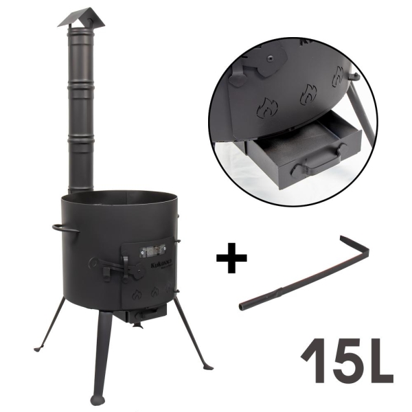 Utschak mit Schornstein / Abzugsrohr für Kasan, Kazan 15 L, Ø 452 mm, Höhe 124 cm