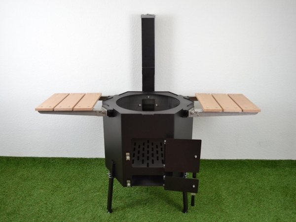Utschak "Hexagon" mit Schornstein / Abzugsrohr aus Stahl ST37 Schwarz für Kasan 12 L Utschak "Hexagon" mit Schornstein / Abzugsrohr aus Stahl ST37 Schwarz für Kasan 12 L
