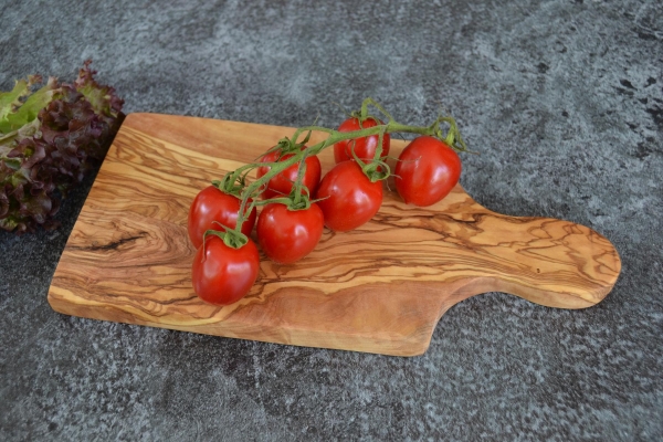 Frühstücksbrettchen rustikal mit Griff aus Olivenholz